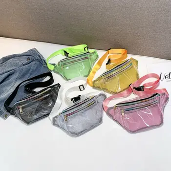 

Local stock Women PVC Grid Style Waist Bag Fanny Pack Bum Bag Travel Mash Purse Waist Bag Transparent Small Belt Bag Cool Packs