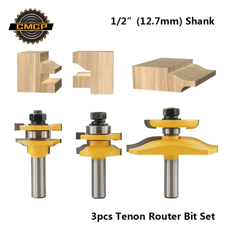 

3pcs 1/2" Shank Raised Panel Router Bit Tenon Router Bit For Wood Carbide Rail And Stile Router Bit Set