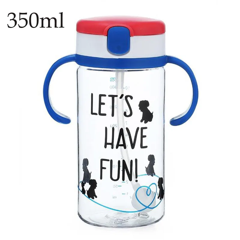 350ml Blue Handle 350 мл милая детская чашка для кормления с соломинкой без бисфенола портативная для кормления бутылочка с защитой от протечек с ручкой для обучения детей Tritan Bebe Copos - Цвет: 350ml Blue Handle