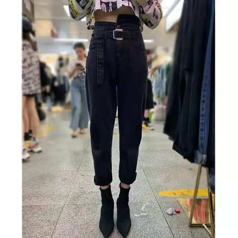 Zpqowv женские хлопковые джинсы с высокой талией, джинсы для мам от Harlan, весна, новинка, большие размеры, черные женские джинсы, джинсовые штаны, темно-синие