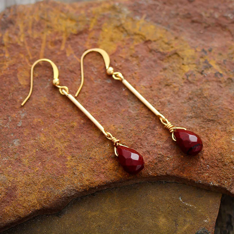 Gems Earrings for Women Red Jaspers Gold Tone Drop Dangle Earring Bohemian Elegant Art Jewelry Femme Gifts - Image 5