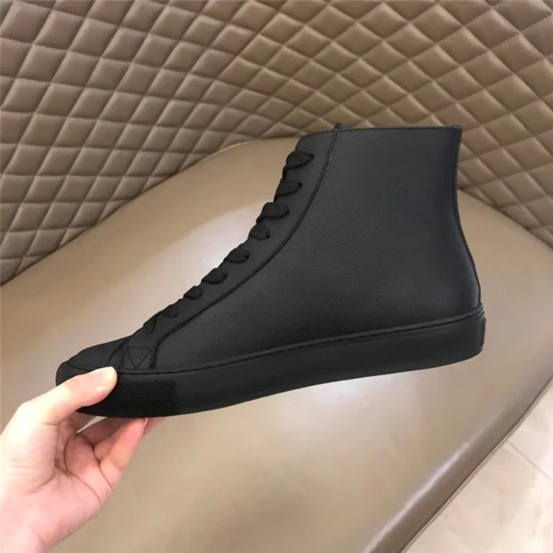 Материал верха: крутой стиль; черные кожаные мужские кроссовки с принтом радуги; повседневная обувь на шнуровке с высоким берцем; парусиновая обувь для влюбленных; размеры 38-45