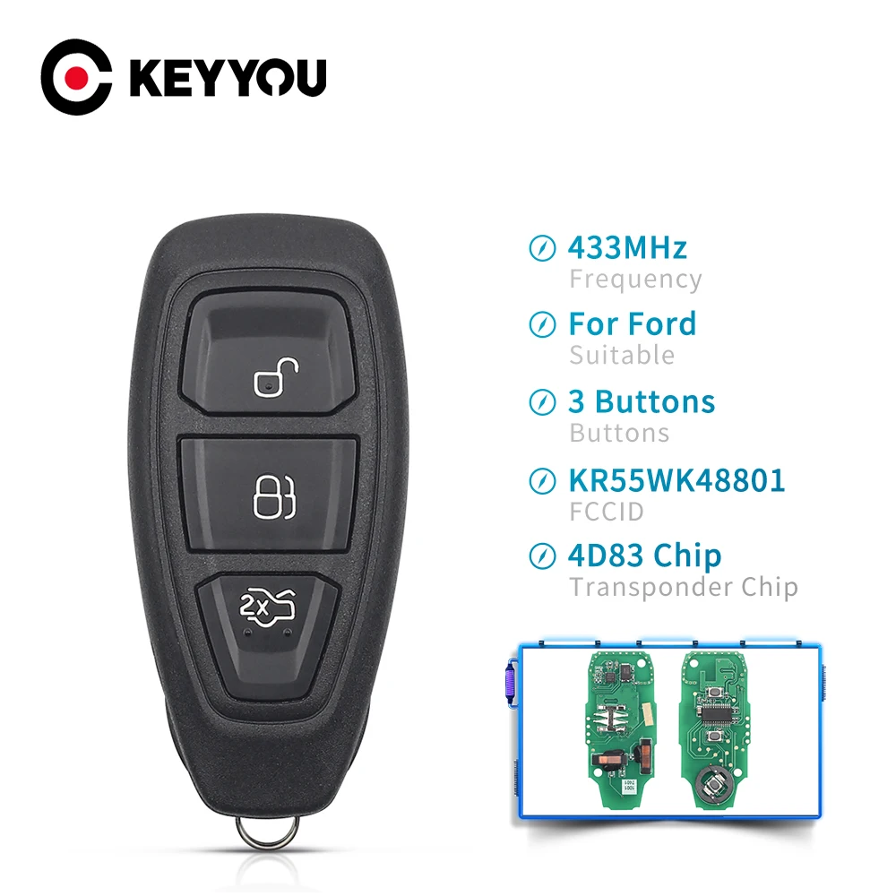 Пульт дистанционного управления KEYYOU KR55WK48801 434/433 МГц с 4D83 3 кнопки для Ford Focus C-Max Mondeo