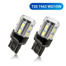 2 шт. T20 W21/5 Вт 7443 светодиодный Белый светодиодный чип 12SMD 5730 Автомобильные стоп-сигналы фонарь заднего хода лампы для фар Светодиодный лампы света DRL 12V