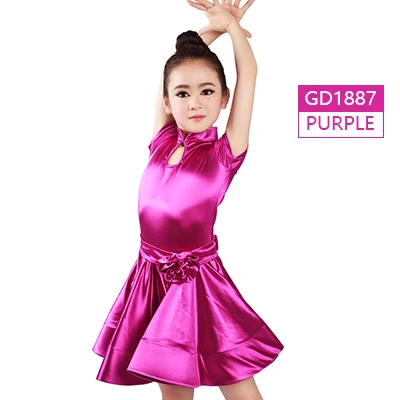 Блестящие платья для маленьких девочек, платья для латиноамериканских танцев, кружевные Современные Бальные платья с высоким воротом, латиноамериканские платья для танцев - Цвет: GD1887 purple
