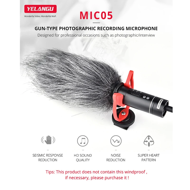 YELANGU MIC05 Алюминиевый сплав Профессиональный высокопроизводительный супер кардиоидный микрофон 5123KC технология шумоподавления для M