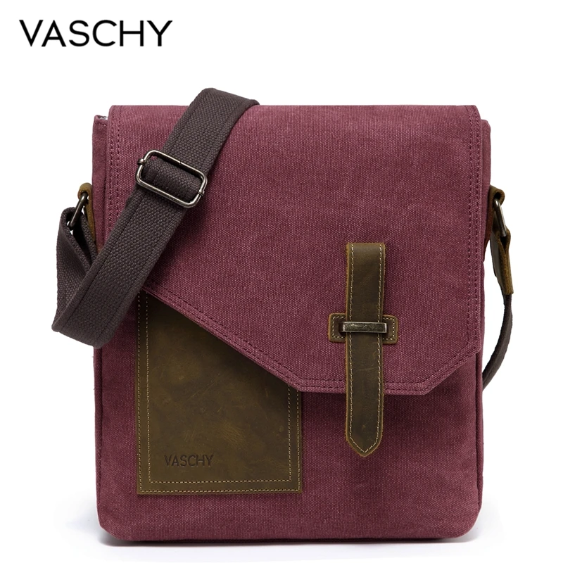 VASCHY Small Messenger font b Bag b font for Women Irregular Water Resistant Canvas Vintage Cowhide