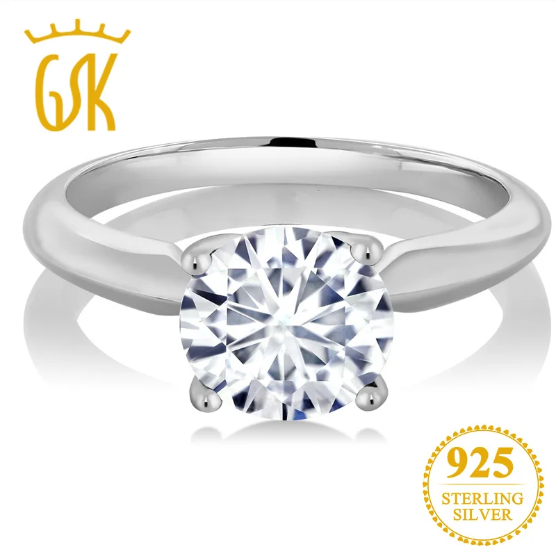 GemStoneKing 925 пробы Серебряное кольцо навсегда Классический круглый создан Муассанит 1.60ct росы для женщин ювелирные украшения