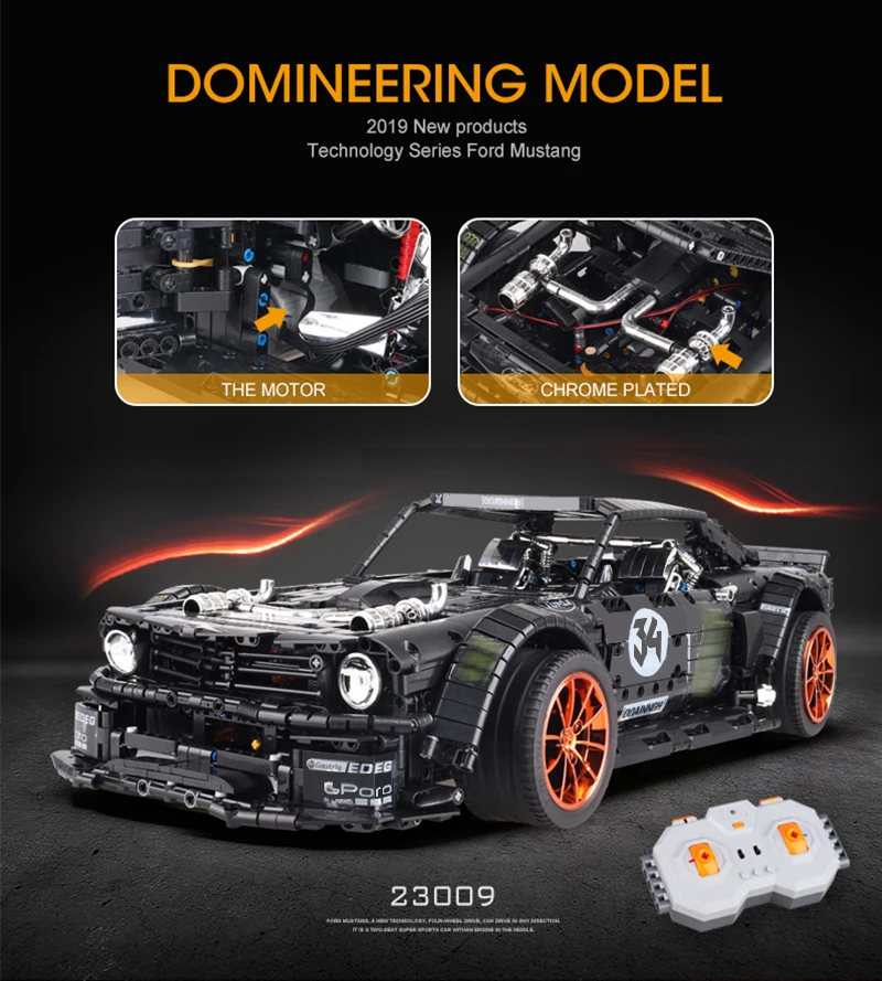 Carro de Corrida Novo Ford Mustang Hoonicorn ft Técnica 20102 Moc-22970 Bloco Construção Tijolos Criança Brinquedos Educativos Presentes 23009 1965 4 High Quality Brinquedos e hobbies