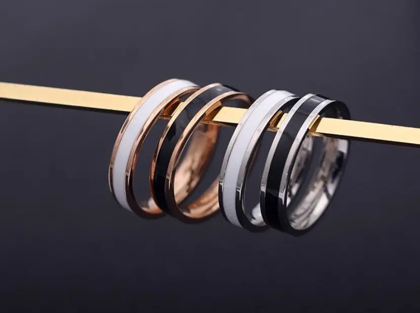 2/4mm width Titanium Steel Black &amp White Epoxy Couple Ring Rose Gold Engagement Wedding Rings | Украшения и аксессуары