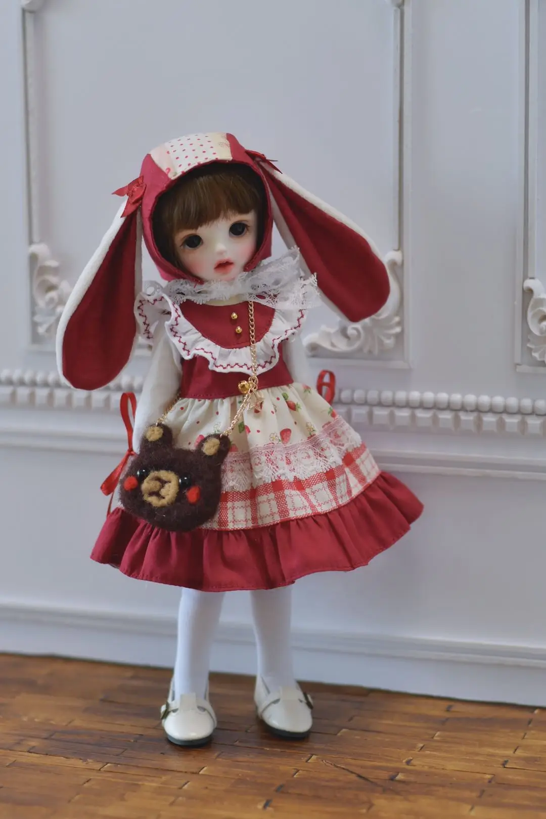 

BJD doll clothes set suitable for 1-6 blyth ob24 size red pink cute dress skirt rabbit paper doll accessories