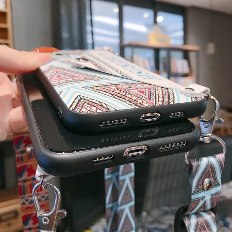 Винтажный кошелек держатель чехол для телефона для iPhone 11 Pro XR XS MAX 7 8 6S Plus цветной цветок мягкий чехол с Кроссбоди ремешки с петлей