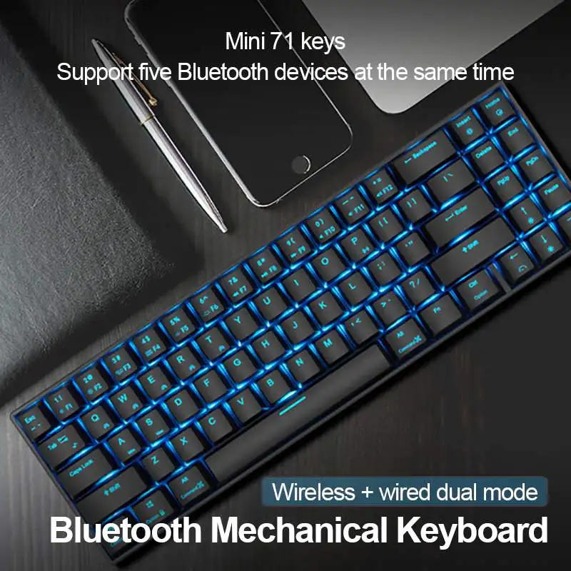 RK71 Mechanical Gaming Keyboard Royal Kludge Keyboard 71 Keys Small Bluetooth 3.0 Wireless USB Dual Mode RGB Backlight