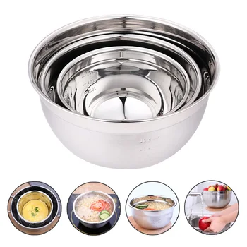 

YosHouse 5 Sizes Kitchen Stainless Steel Basin Circular Dishes Bowl with Scale Line Egg & Soup Bowl Thickened Deepen Soup Bowls