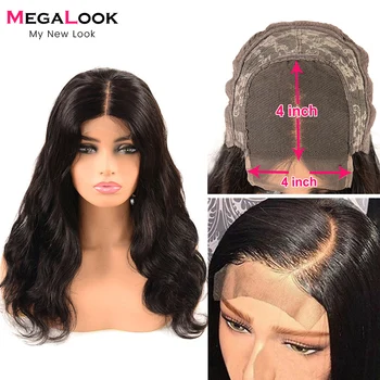 

Closure Wig Megalook Human Hair Wig 4x4 Lace Closure Wigs For Women Brazilian Body Wave Wig Pre Plucked 180% Lace Closure Wig