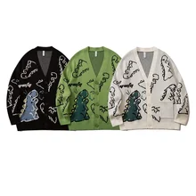 ZAZOMDE Harajuku Dinosaur Pattern Cardigan maglione uomo Vintage oversize Cartoon Kawaii cappotto autunno inverno maglione lavorato a maglia sciolto
