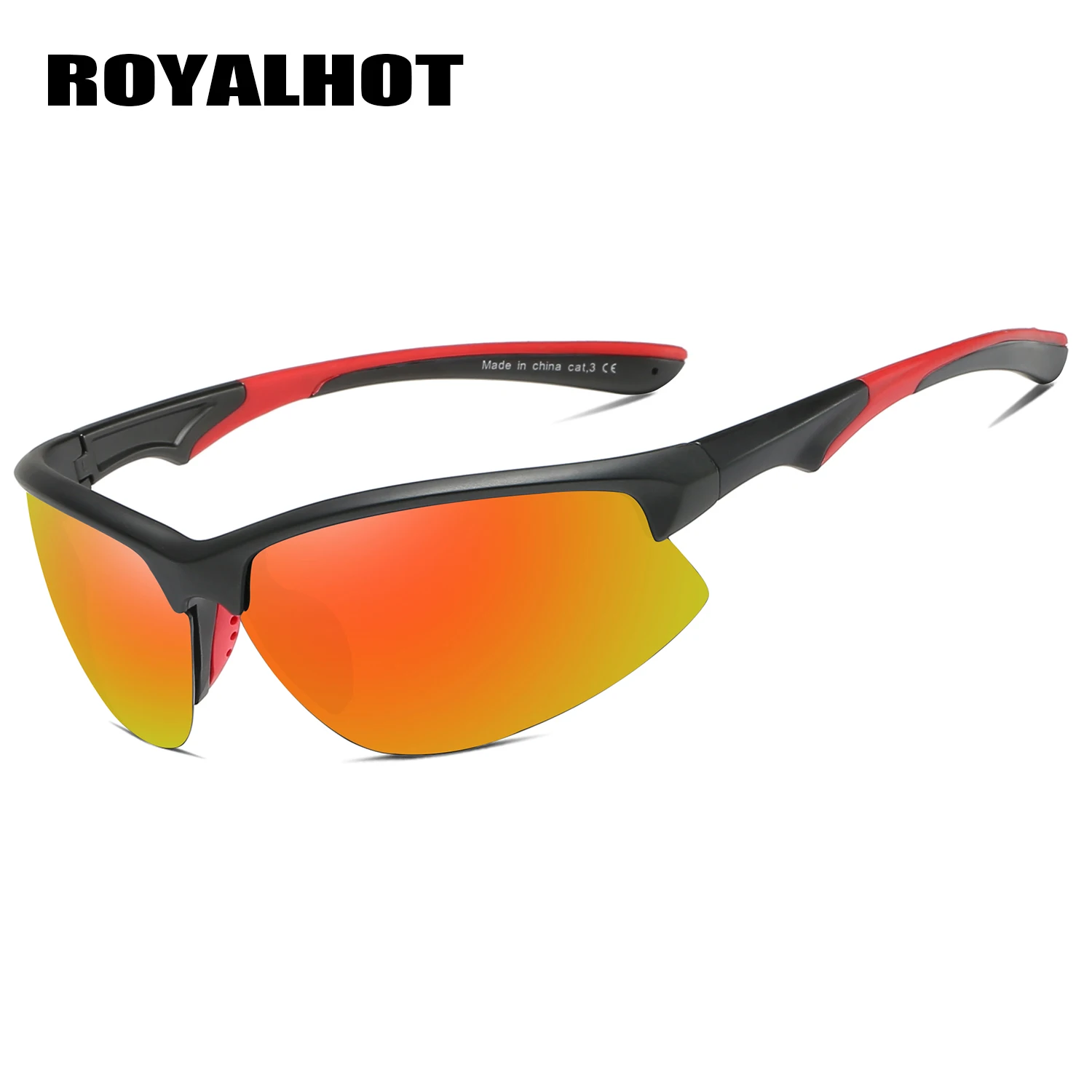 RoyalHot, мужские, женские, поляризационные, половинная оправа, спортивные солнцезащитные очки, Ретро стиль, солнцезащитные очки, 900197 - Цвет линз: black red Sliver