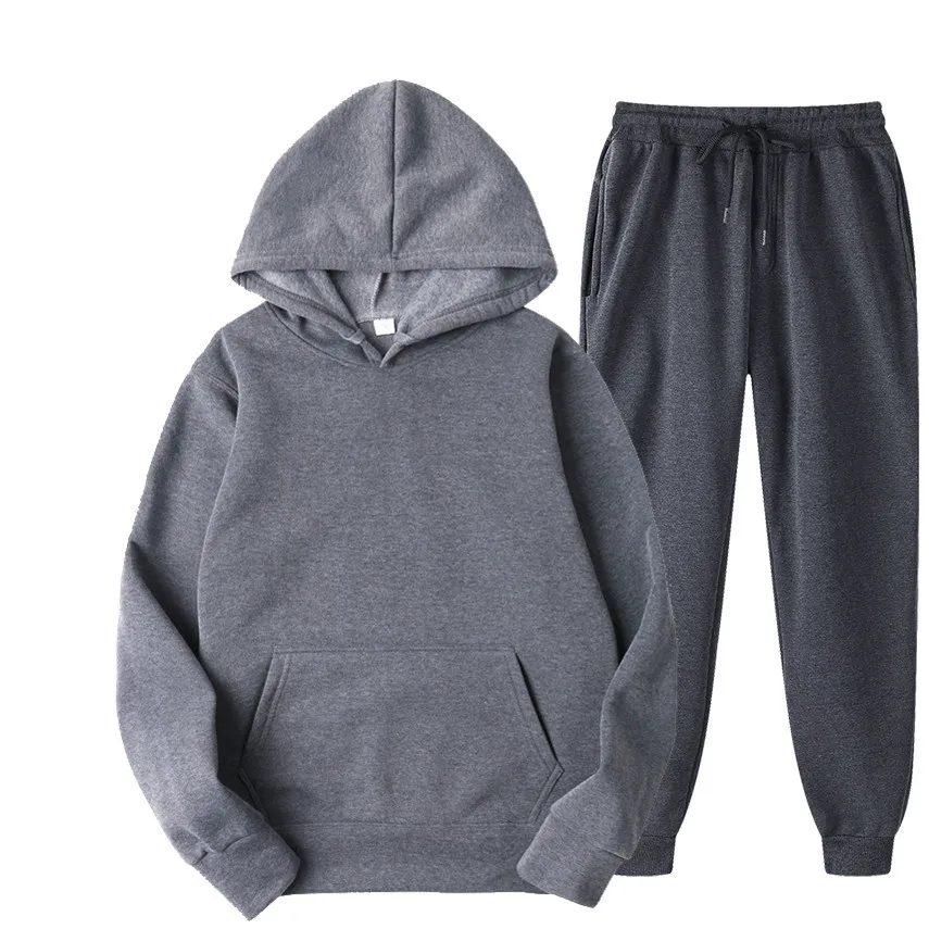Fleece Tracksuits Men Women Two Pieces Set Hooded Oversized Sweatshirt Pants Solid Color Hoodie Autumn Winter Casual Suits 2021 | Мужская