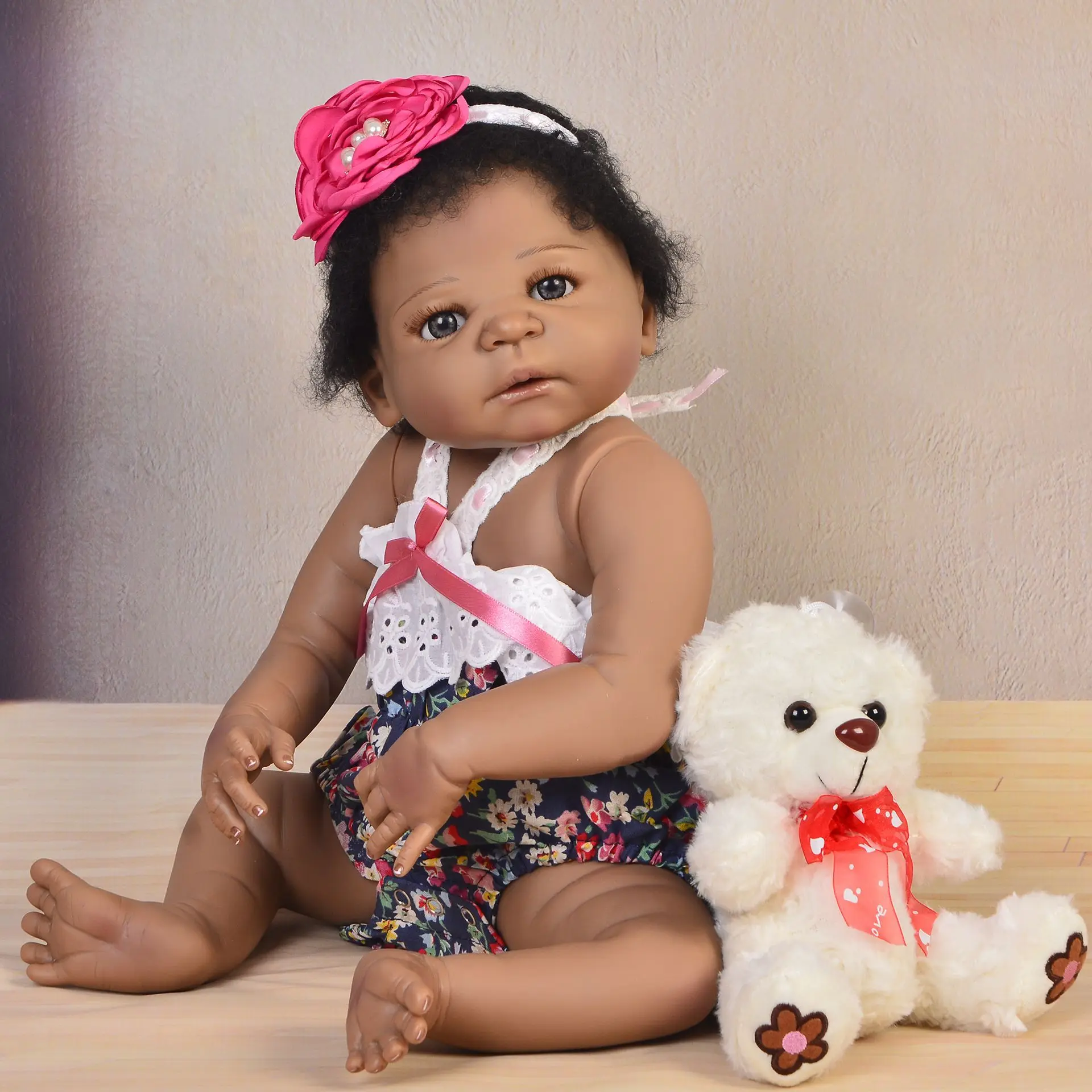

NPK black doll reborn 22"55cm full silicone reborn baby girl dolls toys for child birthday gift bebes reborn menina boneca