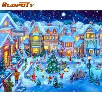 

RUOPOTY Painting By Numbers Diy Frameless Drawing On Canvas ChristmasHouse Landscape Paint By Number Kits For Wall Decoration