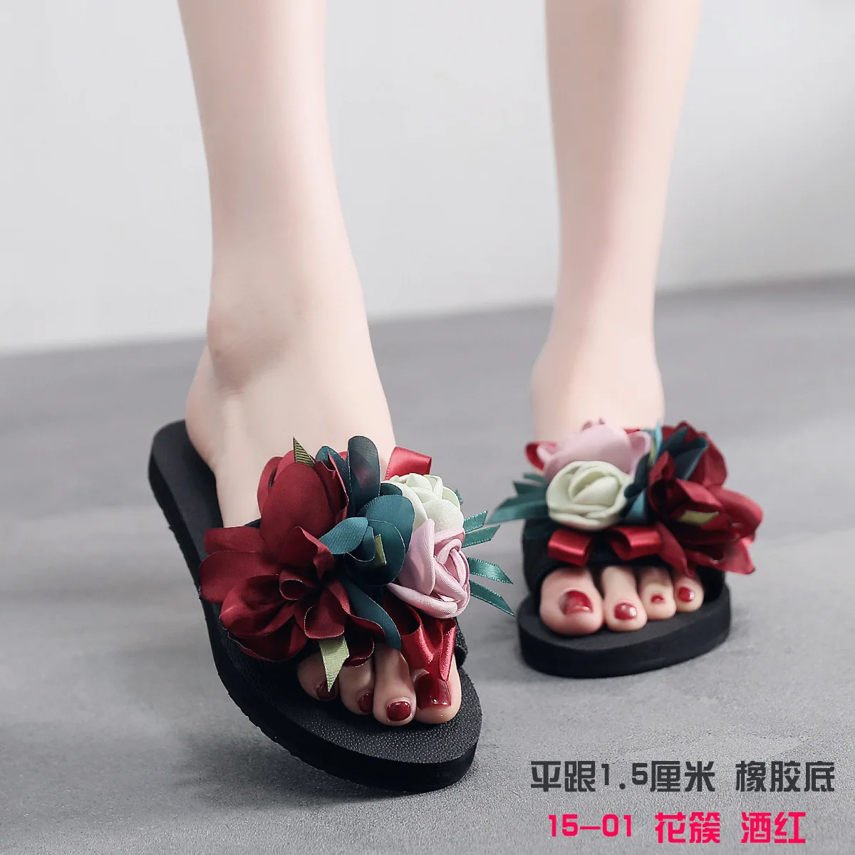 

Sandals WOMEN'S Slippers Seaside Holiday Anti-slip Flat A- line Sandals Summer New Style Fashion Outer Wear Flower