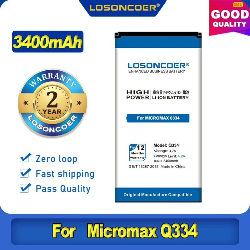 100% Оригинальный LOSONCOER 3400 мА/ч Q334 Для Micromax BQ Strike BQS 5020 BQS-5020 strike Батарея BQS-5065 5065 |