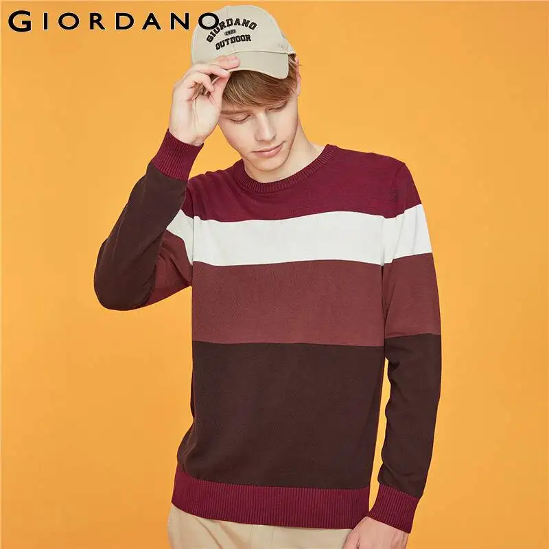 Giordano мужские свитера контрастный Crewneck трикотажный пуловер Хлопок легкий стретехи Blusa De Frio Masculino 31059802
