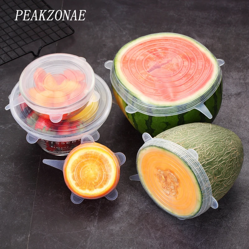 

Peakzone 6 Pcs/Set Food Silicone Cover Cap Universal Silicone Lids For Cookware Bowl Reusable Stretch Lids Kitchen Accessories