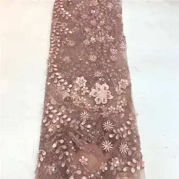 

Latest Embroidered 3d Lace Fabric African Lace Wedding High Quality Handmade Beaded French Lace Fabric For Dress 5 yards
