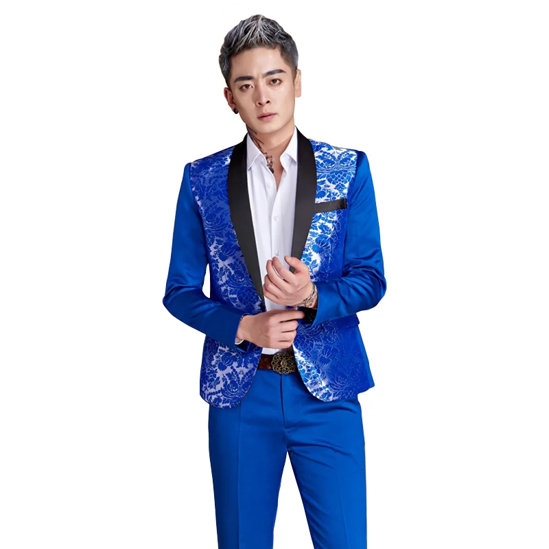 

(Пиджак + брюки) Модный мужской однотонный черный зеленый фруктовый воротник на одной пуговице облегающий костюм комплект из 2 предметов для выпусквечерние вечера повседневный костюм