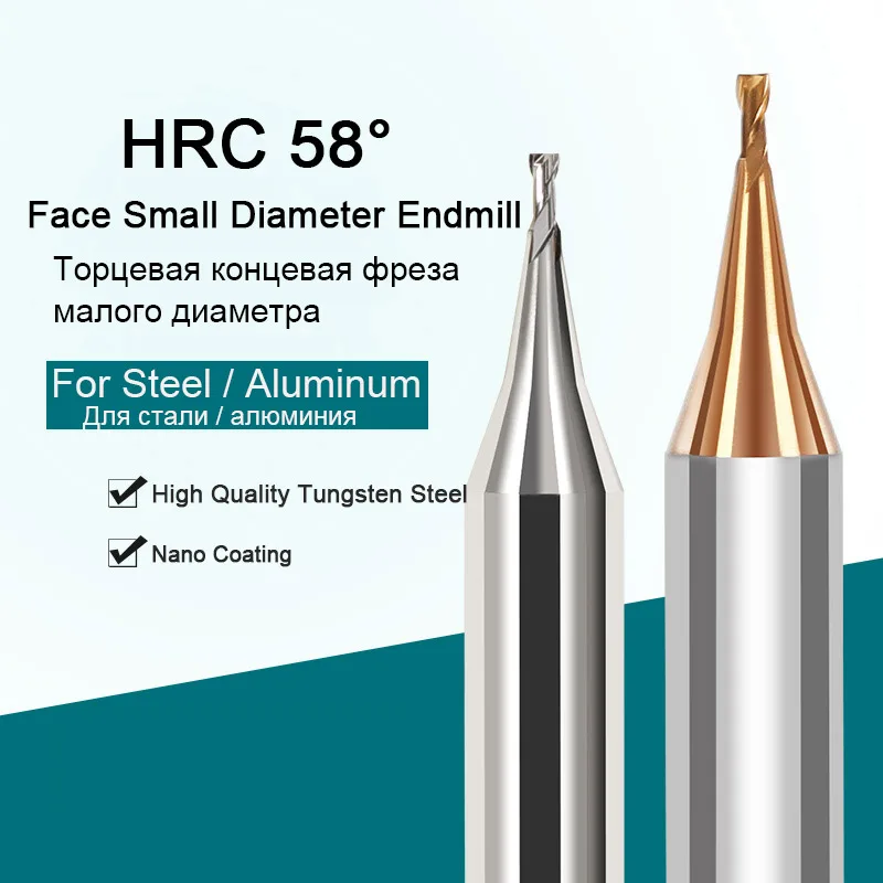 

2 Flutes CNC Micro Diameter Milling Cutter Flat End Mills HRC60 Carbide Ball Nose End Mill R0.1 R0.2 0.3MM For Aluminum Or Steel