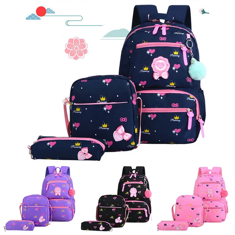 

3pcs Printing School Bags For Girls Teenager Schoolbag Fashion School Backpacks For Children Kids Travel Bag Black Bagpack