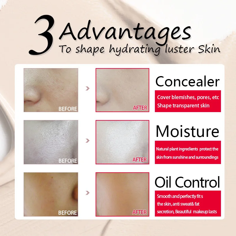 LAIKOU Foundation Makeup Base Waterproof Long lasting Face Cream Liquid Foundation Concealer Whitening Moisturizing Oil control 3