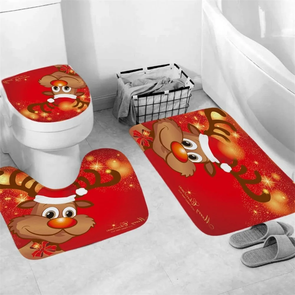 3Pcs Christmas Decorations for Home Bathroom Toilet Seat Cover Rug Natal Christmas Ornaments Santa Claus New Year Decor navidad