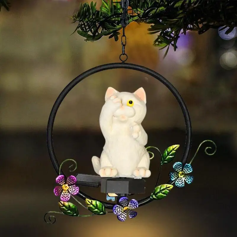 

Solar Power LED Cat Decoration Hanging Lamp Durable Waterproof Garden Decorative Resin Metal Elegant Light Home Crafts