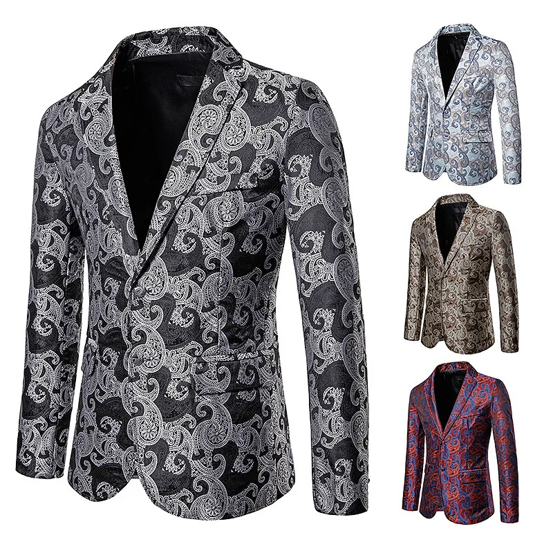 

New Style Men'S Wear Bright Surface Paisley Dark Stripes Two-Button Men's Fold-down Collar Suit X69