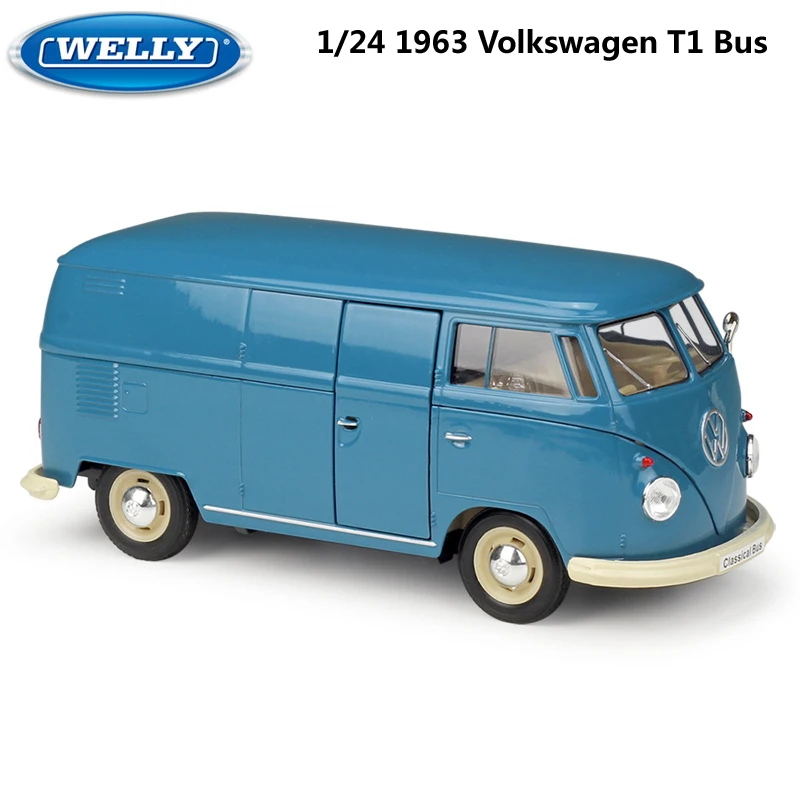WELLY Diecast 1:24 Scale Car High Simulator Volkswagen T1/T2 Bus Model Car Alloy Metal Classic Toy Car For Kid Gift Collection