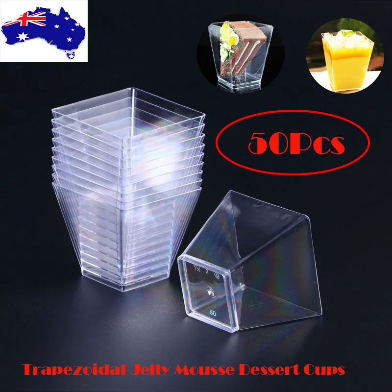 50PCS 60ml Dessert Cups Disposable Environmentally Friendly Cup Trapezoidal Container Jelly Yogurt Mousses Dessert Kitchen Tool