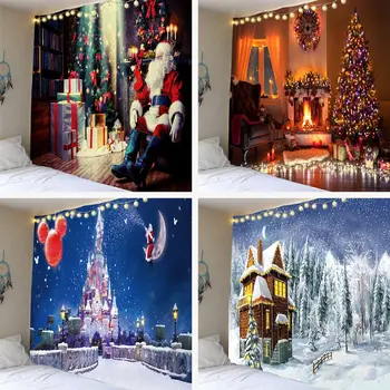 Christmas Tapestry Santa Claus Snowman New Year Background Wall Hanging Decoration Fireplace Stockings Gifts Hanging Cloth 1