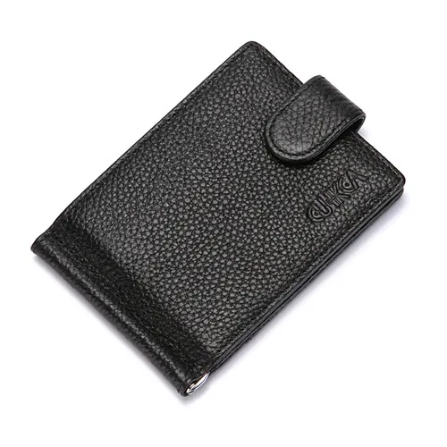 CUIKCA кошелек RFID, мужской кошелек из натуральной кожи Carteira, Воловья кожа, зажим для денег, короткий тонкий кошелек, бизнес, ID футляры для кредитных карт - Цвет: Черный