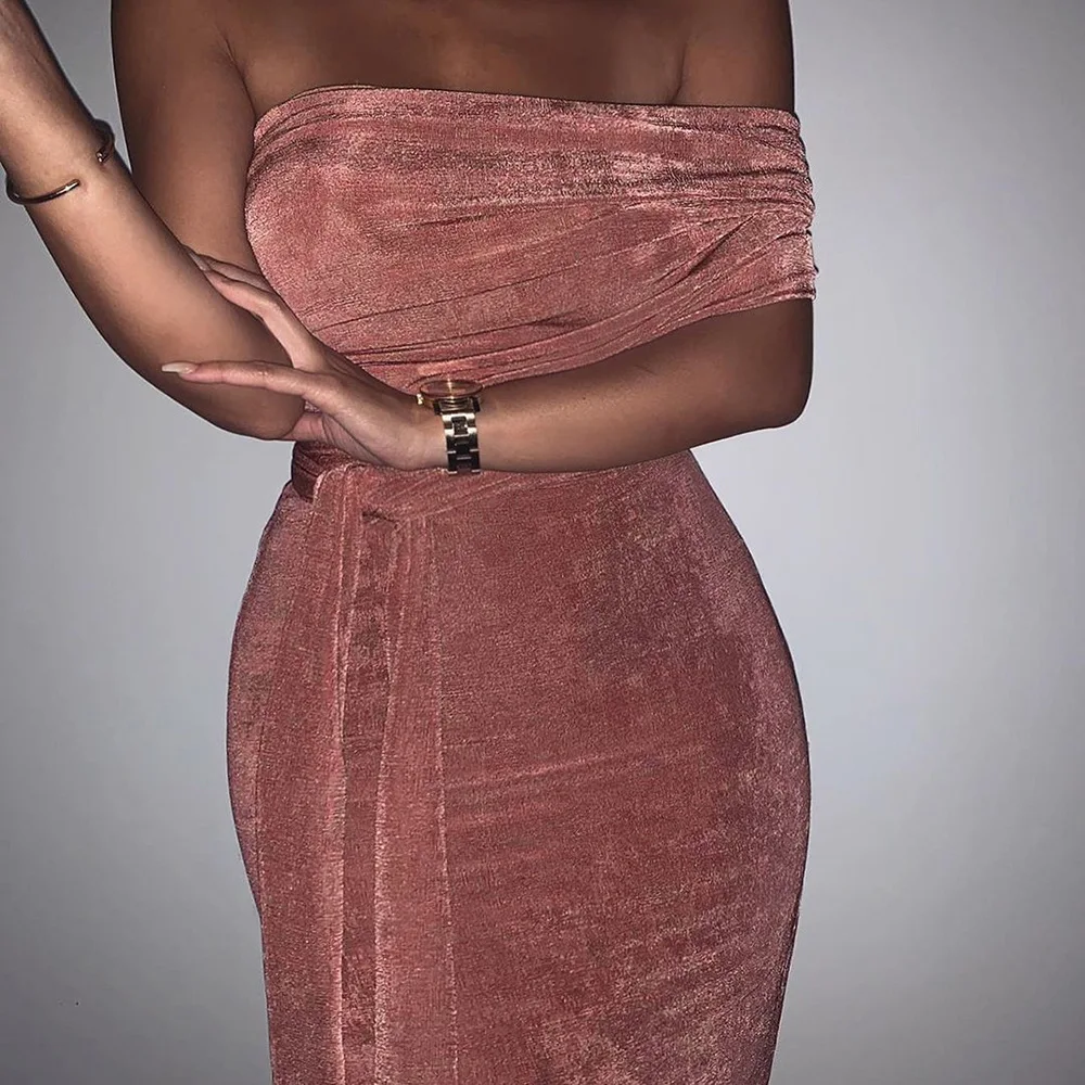 YiDuo женское многоходовое Бандажное Платье макси с открытыми плечами без бретелек с открытой спиной на шнуровке облегающее длинное вечерние платье Красный Розовый