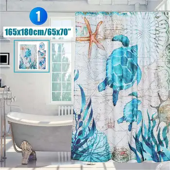 

4PCS/SET Sea Turtles Non-slip Waterproof Shower Curtain Bathroom Decor Doormat Toilet Cover Mat Set Three Sizes For Choose
