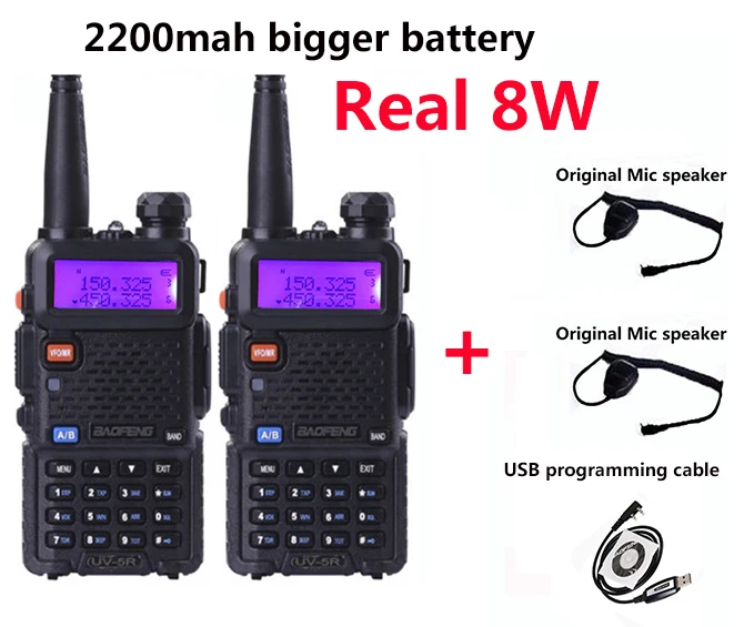 2 шт Handy 8 Вт BaoFeng UV-5R de 10 км охотничья рация дальний радиосвязь comunicador profissional FM uv 5r+ двухсторонняя радиоприемная рация ham - Color: add all