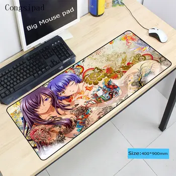 

Two Tattoos Girl Sexy Anime 900*400*2MM Large Gaming big game Lock Edge mousepad keyboard Desk Mouse mat For CSGO LOL