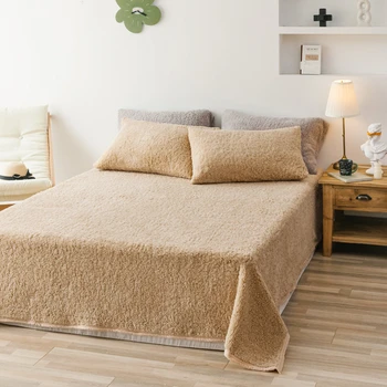 

Winter Super Warm Lamb Wool Flat Bed Sheet Simple Solid Color Skin-friendly Sofa Bed Cover Blanket Soft Cozy Bed Linen