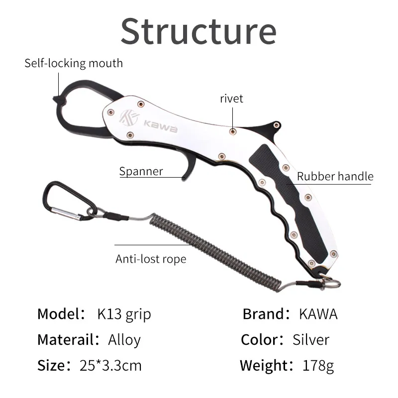 KAWA Aluminum Alloy Fish Lip Grip Fishing Tackle Tool Gun-Type Length 25 cm Weight 178 g Send Anti-lost Rope Free Shipping