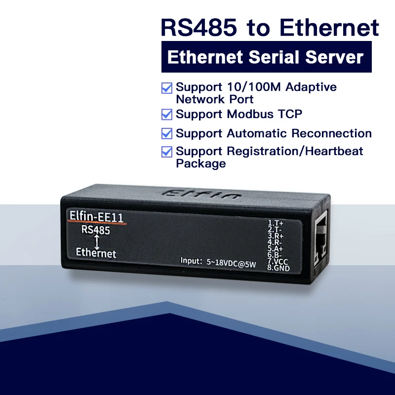 Последовательный мини-сервер EE11 RS485 для Ethernet ModbusTCP последовательный к RJ45