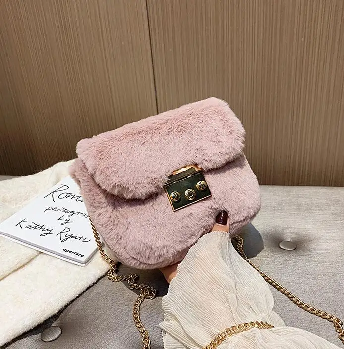 Light pink Элегантная женская откидная квадратная сумка зимняя новая качественная мягкая плюшевая женская дизайнерская сумка с замком и цепочкой сумка-мессенджер - Цвет: Light pink