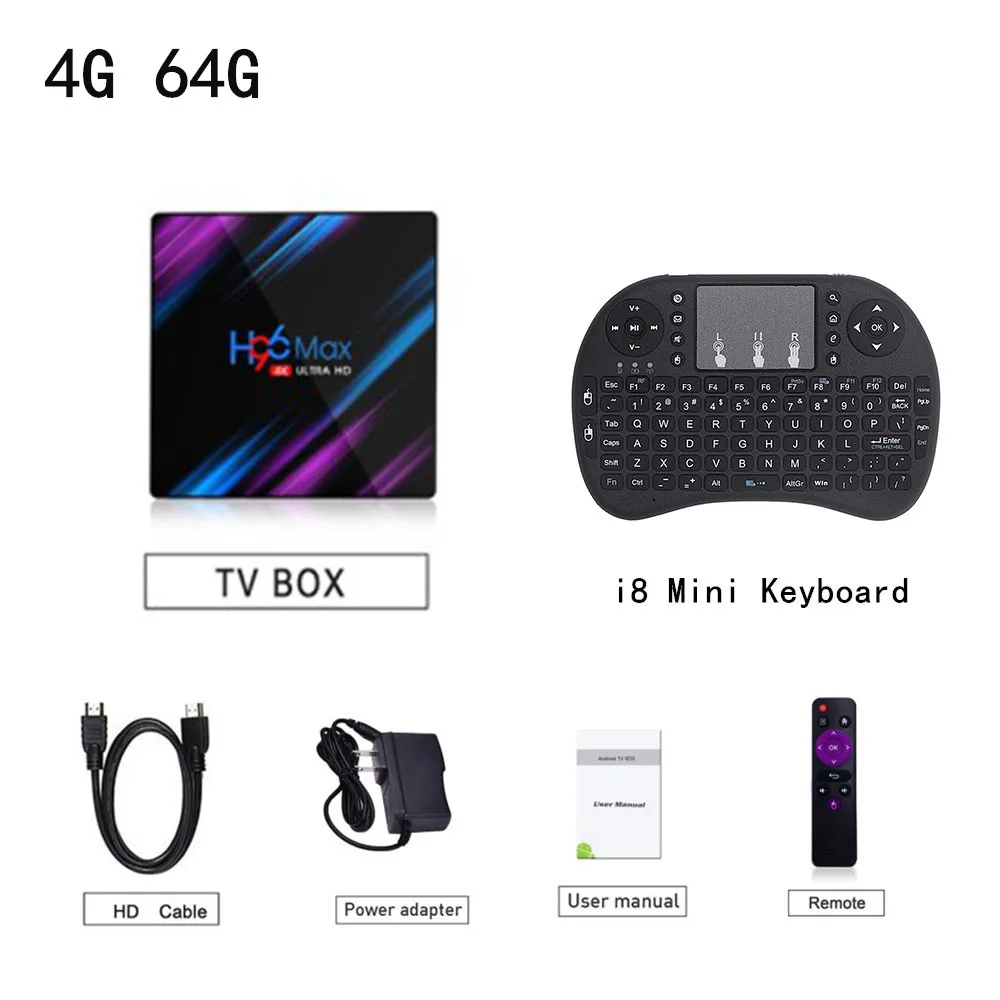 4G 64G i8 backlit Android 9,0 H96 MAX Smart tv Box RK3318 4 Гб ОЗУ 64 Гб ПЗУ 32G 4K WiFi медиаплеер 2G16G телеприставка для Youtube - Цвет: 4G 64G i8 backlit