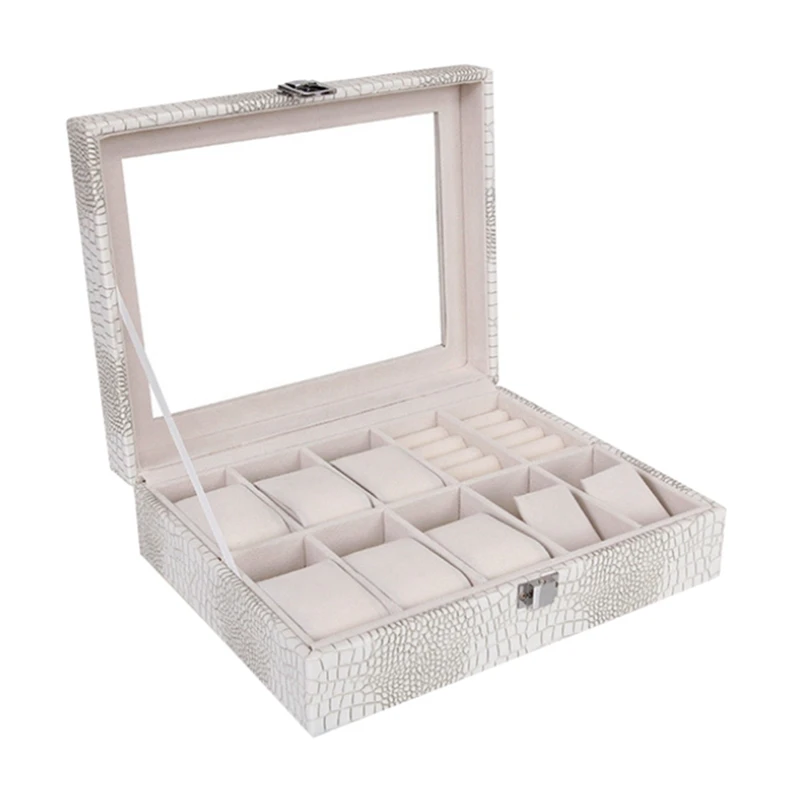 Белый PU Leather Jewelry Storage Box 10 Grids Wrist Watch Display Box Storage Holder Organizer Watch Case Jewelry Dispay Watch Box - Цвет: Белый